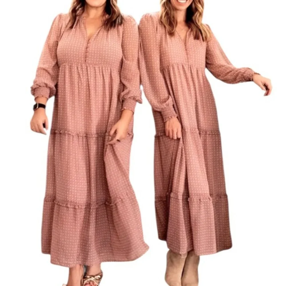 Gibsonlook | Dusty Rose & Mauve Long Sleeve Maxi Tiered Dress Size XXS